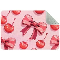 Cute Bows and Cherries on Pink Background Entryway Rug, 2x3 Area Rug Indoor Door Mat Non-slip Washable Floor Carpet Rug for Bedroom Office Dining Room Bathroom