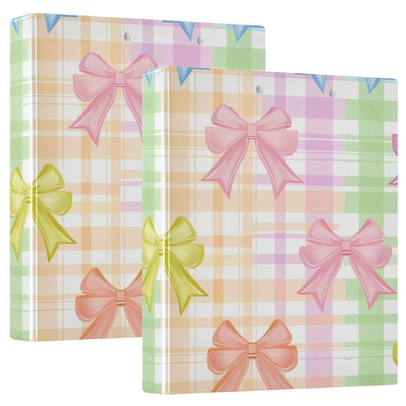 Cute Bows and Plaid Hardcover 3 Ring Binder 1.5” Round Rings Letter Size Paper Pockets for School Office Supplies