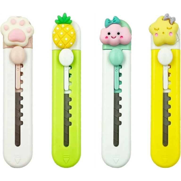 Cute Box Cutter, 4Pcs Retractable Mini Art Cutter,Cloud Fruits Animal  Pattern Kawaii Utility Knife Portable Letter Opener for Cutting Envelopes  Paper