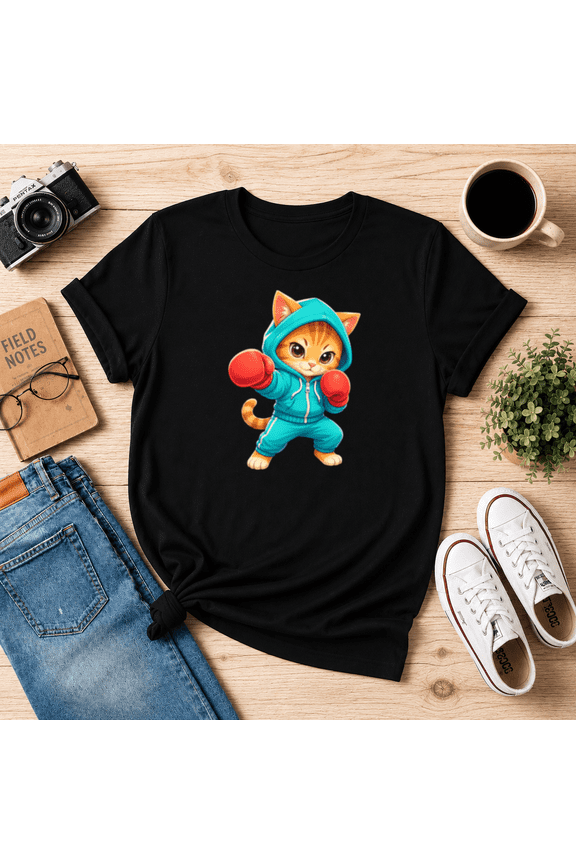 Cute Boxer Cat with Boxing Gloves Hoodie Unisex T-Shirt, S-5XL
