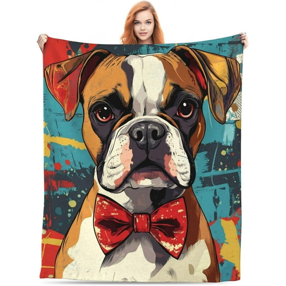Cute Boxer Dog Blanket Gifts for Women Girls Dog Lovers, Boxer Dog Themed Throw Blankets, Soft Cozy Lightweight Plush Throws for Living Room Sofa Couch Home Decor 60x50in