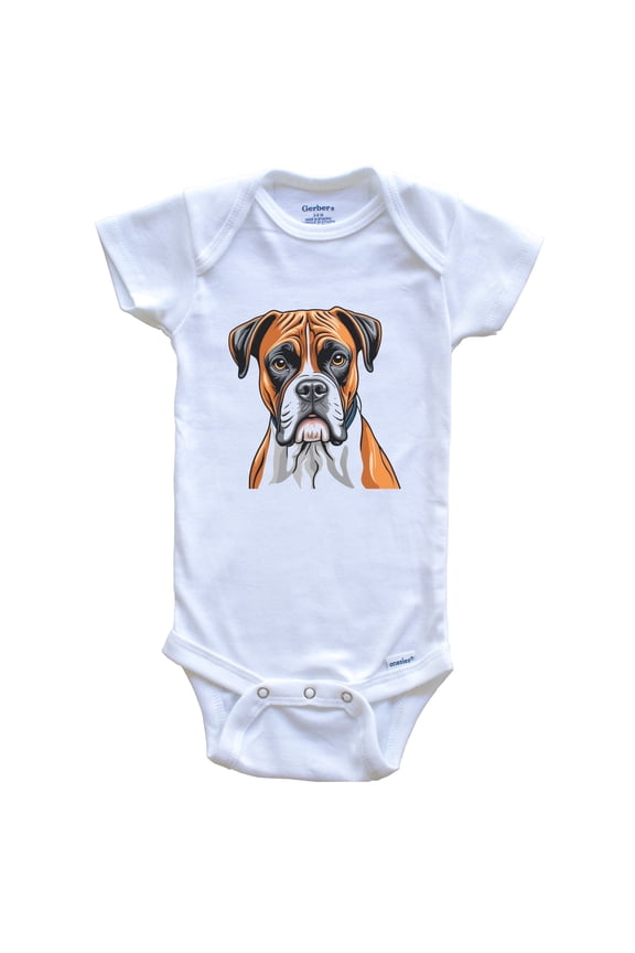 Cute Boxer Dog Breed Baby Bodysuit, 6-9 months white