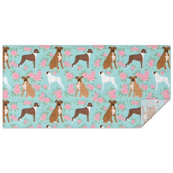 Cute Boxer Dog and Flowers Florals Rectangle Tablecloth 60"x120",Waterproof Polyester Rectangle Table Cloth, Wipeable Spillproof Polyester Tablecloth for Dining, Camping, Indoor and Outdoor