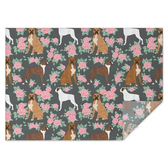 Cute Boxer Dog and Flowers Florals Rectangle Tablecloth 60"x84",Waterproof Polyester Rectangle Table Cloth, Wipeable Spillproof Polyester Tablecloth for Dining, Camping, Indoor and Outdoor