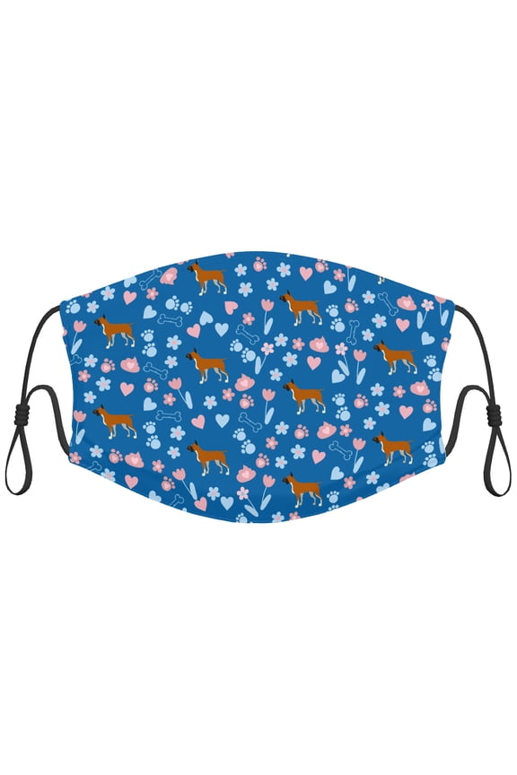 Cute Boxer Dog Graphic Printed Cloth Face Masks Reusable Washable Adjustable for Adults (1 PCS)
