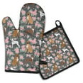 thumbnail image 1 of Cute Boxer Dog and Flowers Florals Kitchen Oven Mitt and Pot Holder Sets 2 Pcs for Baking, Cooking and Grilling, Heat Resistant Up To 392 °F, 1 of 7
