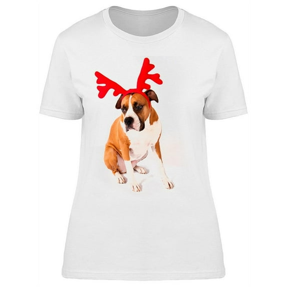 Cute Boxer W/antlers T-Shirt Women -Image by Shutterstock, Female Medium