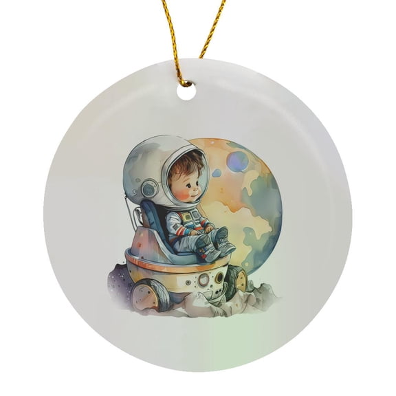 3drose, Cute Boy Astronaut Illustration, Circle Porcelain Ornament