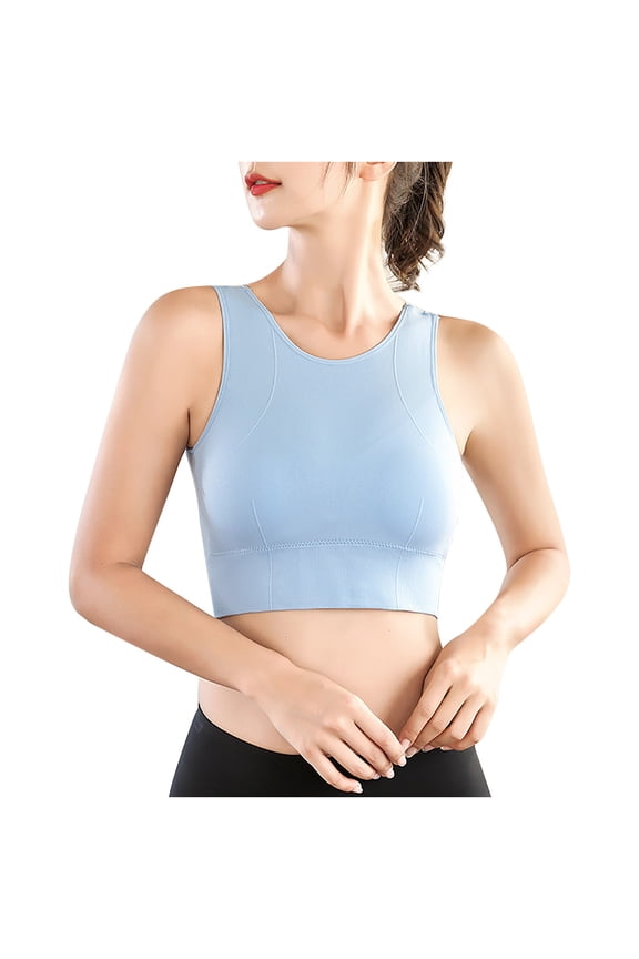 Cute Bra Women Yoga Bras Solid Sleeveless Cold Shoulder Casual Tanks Blouse Tops V-Neck Padded Bra Feature Hook and Eye Closure Sport Bra Style Y-544 , Blue M