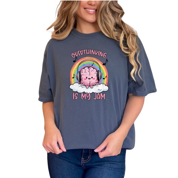 Cute Brain Overthinking Shirt, Overthinking Is My Jam Tee, Funny Mental Health T-Shirt, Cute Kawaii Graphic Tee, Rainbow T-Shirt, Denim Comfort Colors T-Shirt, 3XL