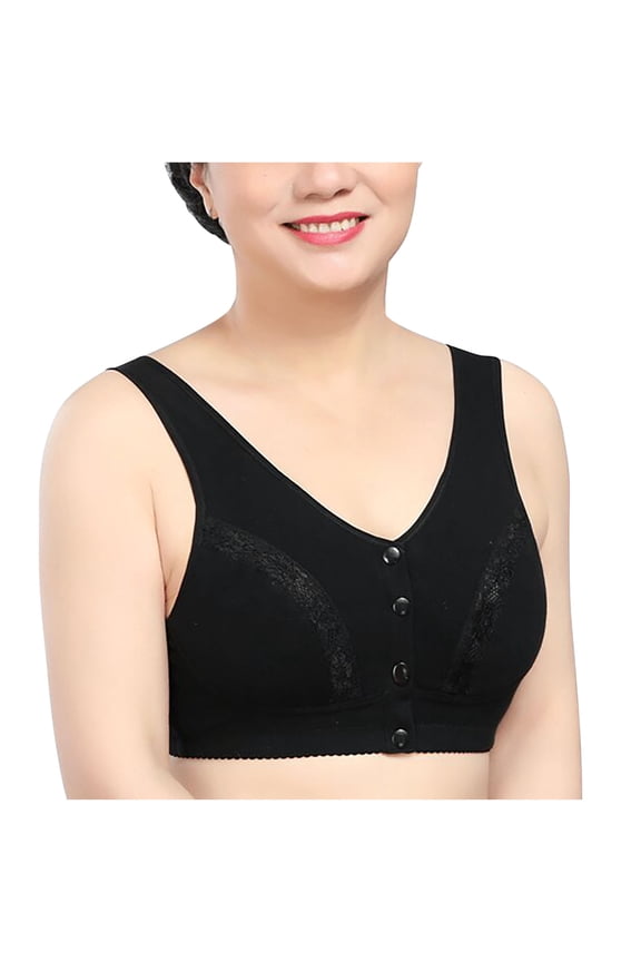 Cute Bras Women Solid Sleeveless Plus Size Lingerie Front Four Button Wide Strap Tank Bra V-Neck Lightly Lined Bra Feature Hook and Eye Closure Bralette Bra Style Y-70 , Black 4XL
