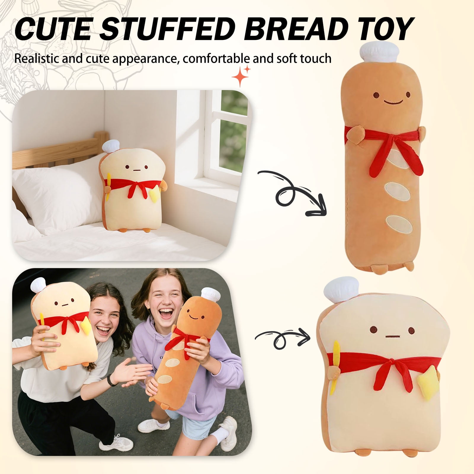 Cute Bread Doll with Facial Expressions, Stuffed Animals Plush Toys ...