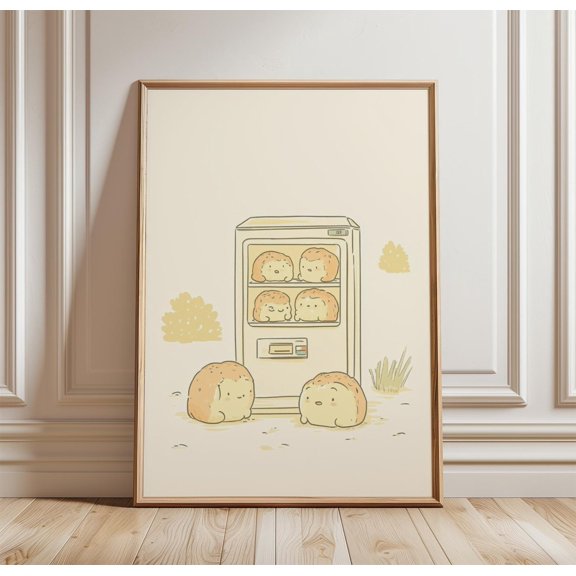 Cute Bread Vending Machine Poster Kawaii Food Illustration Art Whimsical Kitchen Wall Deco