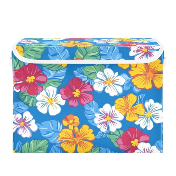 Cute Bright Tropical Small Flowers Foldable Storage Bin with Lid and Handle Collapsible Storage Box 16.5 x 12.6 x 11.8 inches