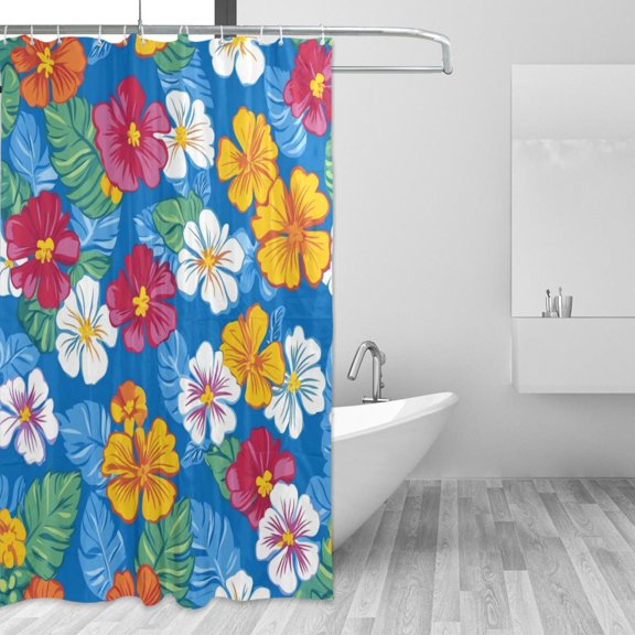 Cute Bright Tropical Small Flowers Shower Curtains with 12 Hooks Waterproof Bathroom Decor 66" x 72"