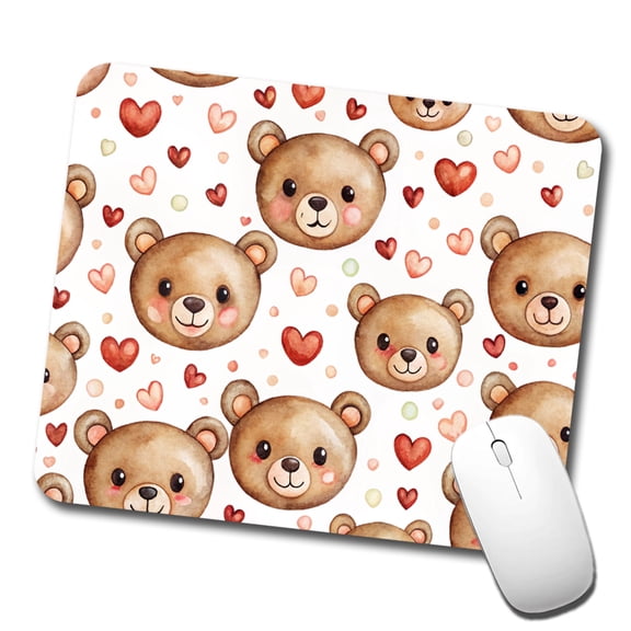 Cute Brown Bear Faces Hearts Mouse Pad Low Profile Gaming Mat