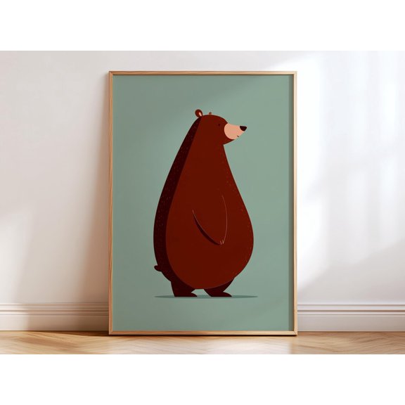 Cute Brown Bear Nursery Modern Cartoon Animal For Poster Unframed Paper Print