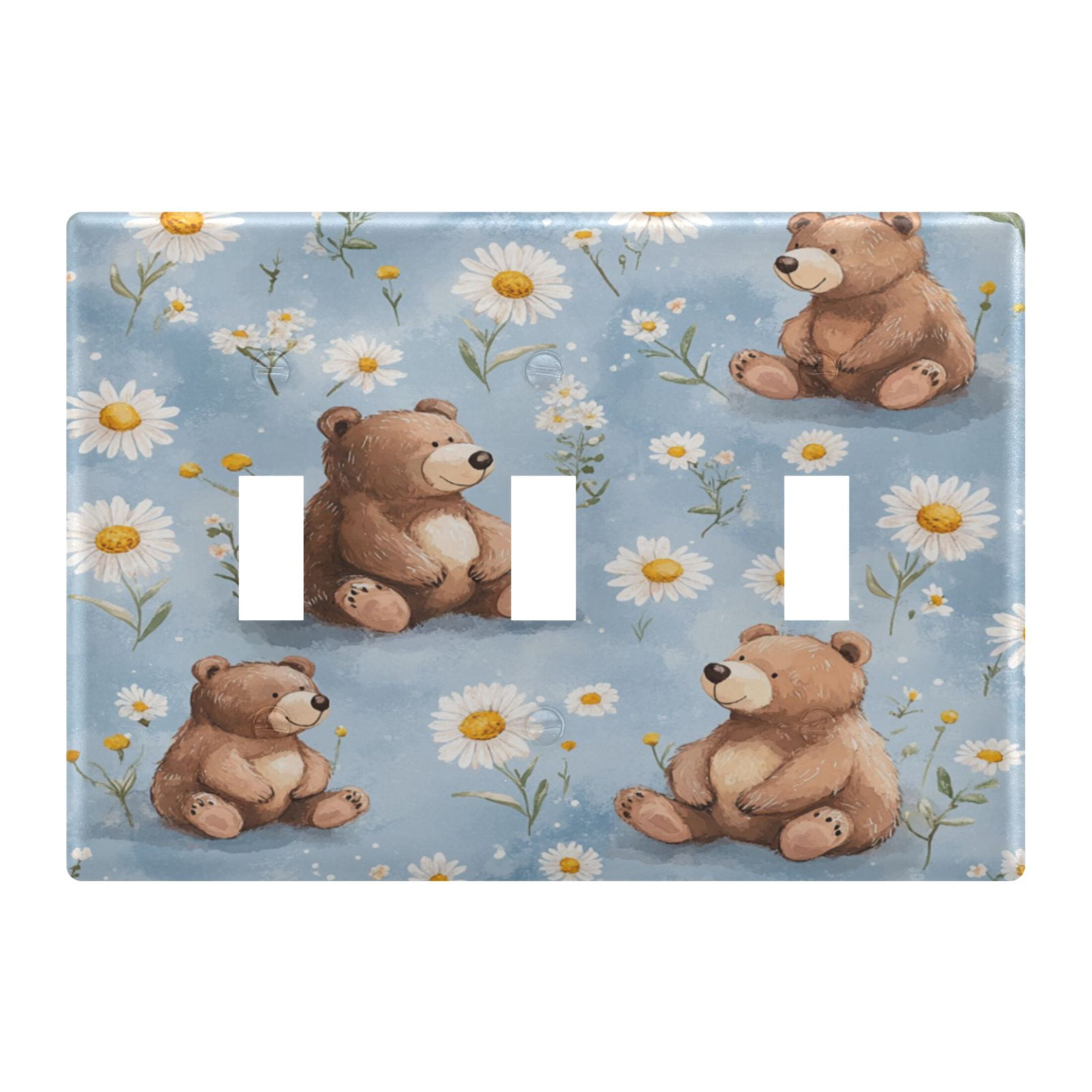 Cute Brown Bears White Daisies Leaves Light Switch Cover Electrical ...