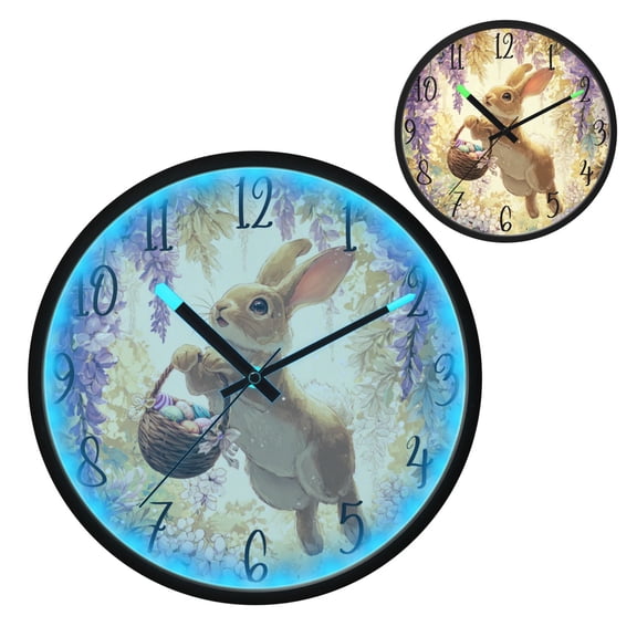 Cute Brown Bunny Luminous Wall Clock with Sound-Activated LED 12-Inch Silent Acrylic Timepiece for Bedroom Livingroom or Office