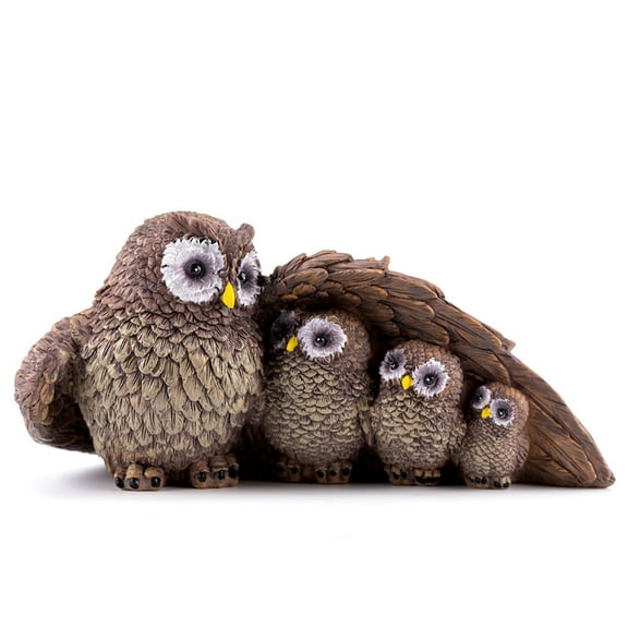Cute Brown Family of Four owl Figurines Home Décor Sculpture with Three Baby Owls Décor for Shelf Gifts Decoration for Birds Lovers Home,Office, Bookself