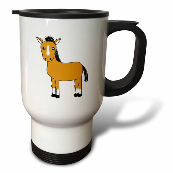 3dRose, Cute Brown Horse, 14oz Stainless Steel Travel Mug
