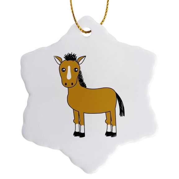 3drose, Cute Brown Horse, 3 inch Snowflake Porcelain Ornament