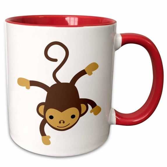 3drose, Cute Brown Monkey Illustration, 15oz Two-tone Red Mug