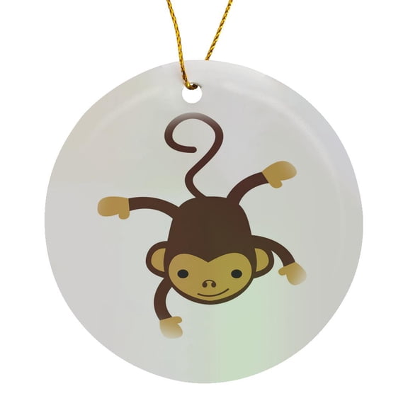 3drose, Cute Brown Monkey Illustration, Circle Porcelain Ornament