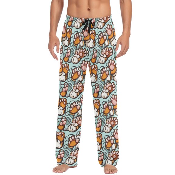 Cute Brown Paws Mens Pajama Pant Sleep and Lounge Bottons with Pockets