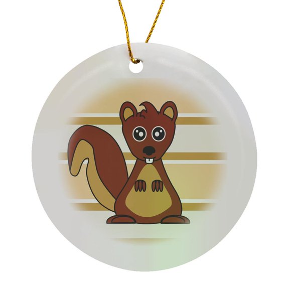 3drose, Cute Brown Squirrel Print Cream Taupe, Circle Porcelain Ornament