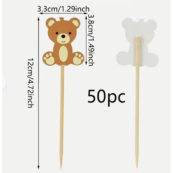 Cute Brown Teddy Bear Bamboo Chopstick Decorations - Perfect for Weddings, Birthdays, and Party Celebrations