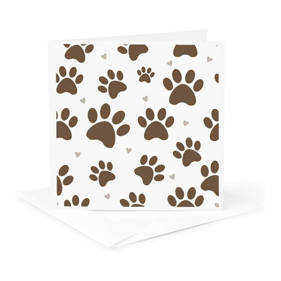 3dRose, Cute Brown and White Dog Paw Print Pattern, 1 Greeting Card with envelope