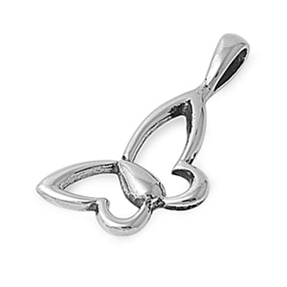 Cute Bubble Butterfly Outline Pendant .925 Sterling Silver Sideways Charm Jewelry Female Unisex