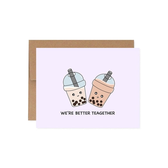 Cute Bubble Tea Greeting Card – "We're Better Tea-gether" Design – Perfect for Friends, Couples, and Tea Lovers – Envelope Included, Blank Inside for Personal Messages