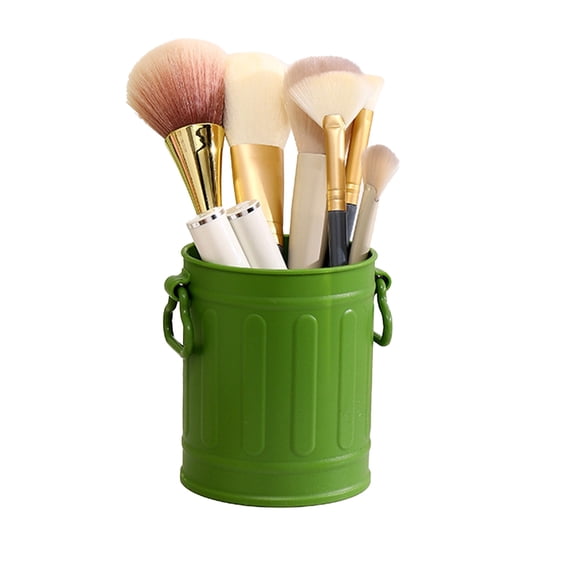 Cute Bucket Shaped Desktop Organizer, Plastic Pen Holder with Dual Handles, Compact Storage Container for Office and Living Room,Green