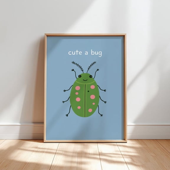 Cute Bug Poster, Blue Wall Art, Insect Nursery Poster, Animal Illustration, Minimalist Children’S Decor, Unframed Poster Size 8x12