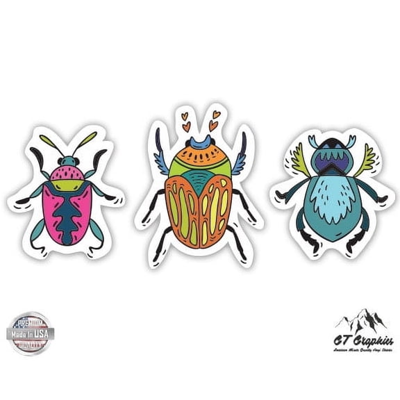 Cute Bugs Set of 3 - 1" Each Vinyl Stickers - For Car Laptop I-Pad Phone Helmet Hard Hat - Waterproof Decals