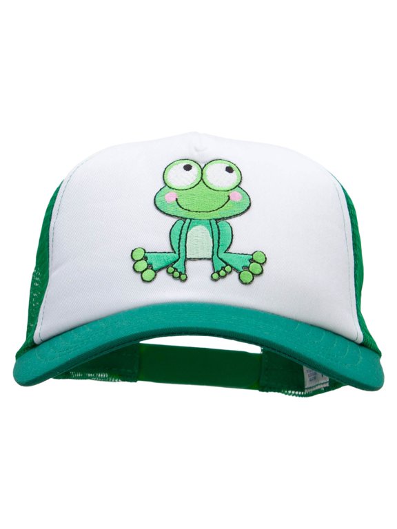 Cute Bulgey Eyed Frog Cotton Trucker Cap - Kelly Green OSFM