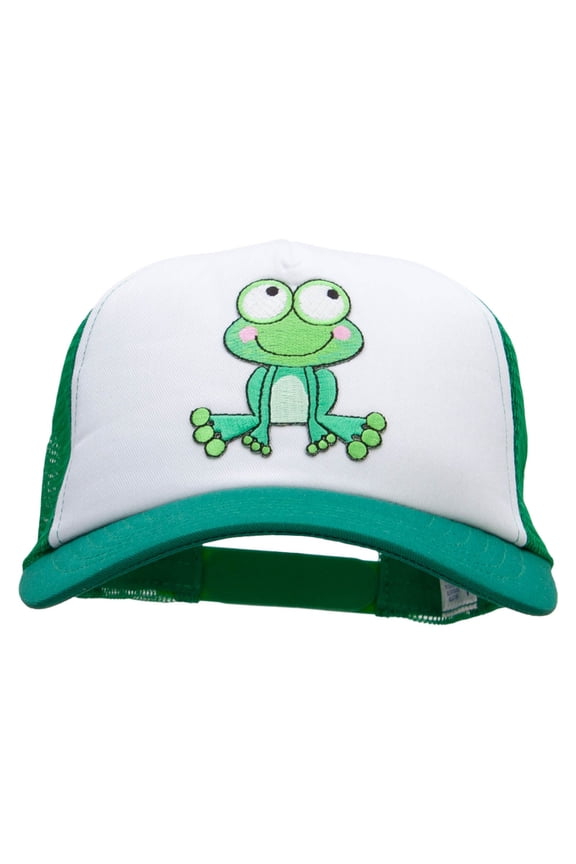 Cute Bulgey Eyed Frog Cotton Trucker Cap - Kelly Green OSFM