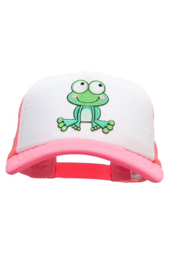 Cute Bulgey Eyed Frog Cotton Trucker Cap - Neon Pink OSFM