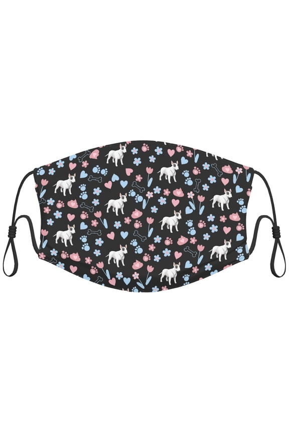 Cute Bull Terrier Dog Graphic Printed Cloth Face Masks Reusable Washable Adjustable for Adults (5 PCS)