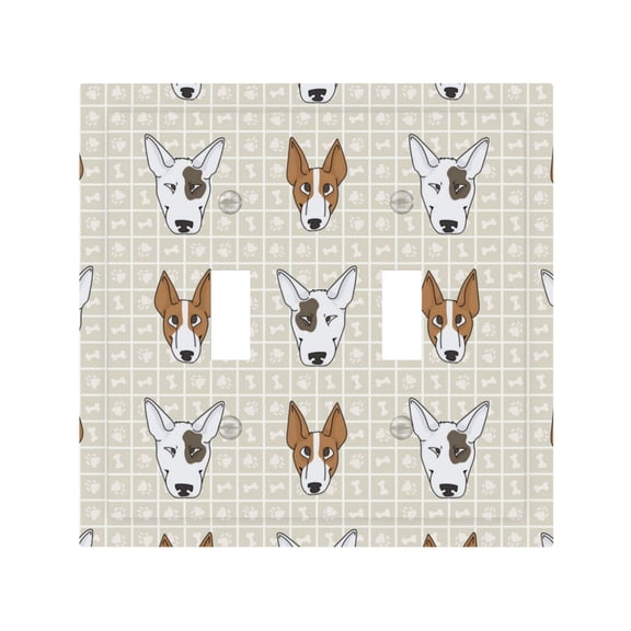 Cute Bull Terrier Puppy And Dog Face 2 Gang Switch Wall Plate Decorative Double Toggle Cover with 4 Painted Screws for Home & Commercial Use