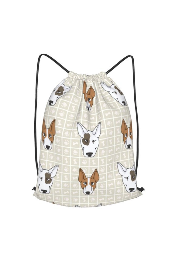 Cute Bull Terrier Puppy And Dog Face Drawstring Backpack Gym String Bag Sports Sackpack Cinch Sack, Small