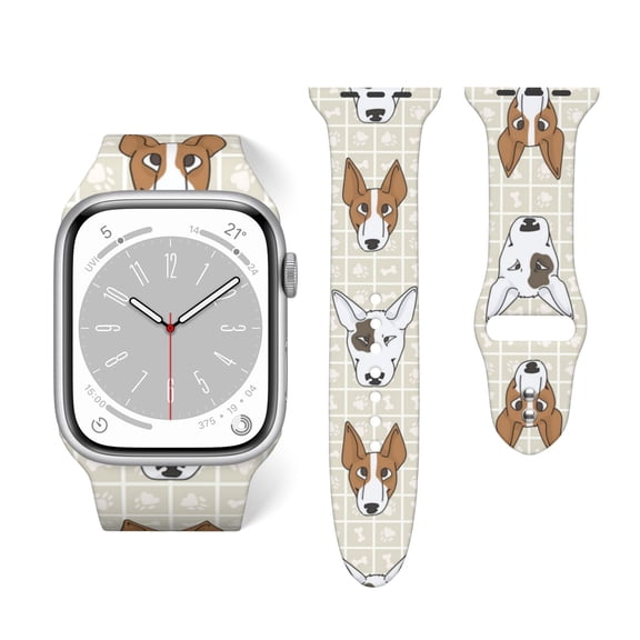 Cute Bull Terrier Puppy And Dog Face Soft Silicone Sport Band 42mm44mm Wristband for Apple Watch, Waterproof Buckle Strap for Series 9/8/7/6/SE/Ultra