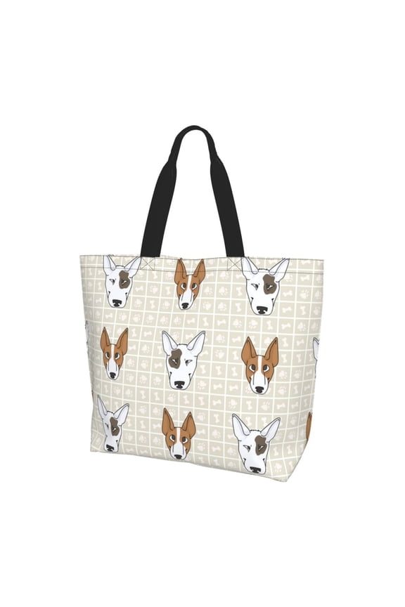 Cute Bull Terrier Puppy And Dog Face Women Reusable Bag Large Shoulder Handbag Top Handle Purse Tote