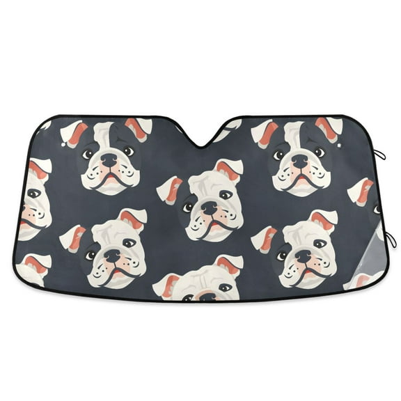 Cute Bulldog Dog Face Car Windshield Sun Shade Foldable Car Front Window Visor Heat and UV Protection 55x27.6