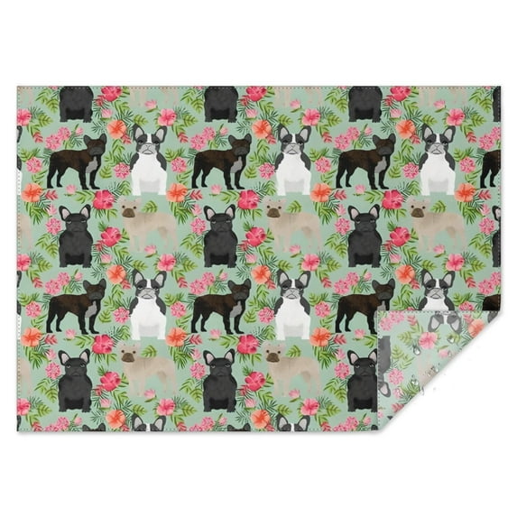 Cute Bulldog Dog and Flower Florals Rectangle Tablecloth 60"x84",Waterproof Polyester Rectangle Table Cloth, Wipeable Spillproof Polyester Tablecloth for Dining, Camping, Indoor and Outdoor