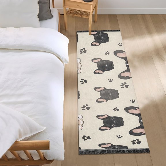 Cute Bulldog Face Runner Area Rug 2x6 Soft Non-Slip Washable Bedside Carpet for Hallway Bedroom Living Room Home Decor