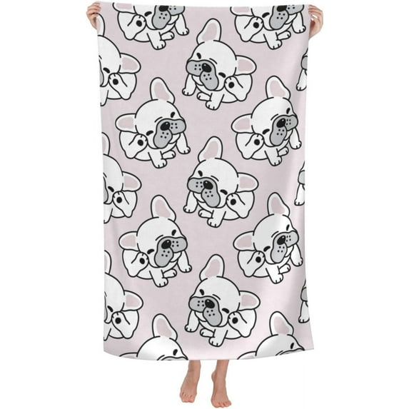 Cute Bulldog Large Beach Towel - Plush Thick Cotton Pool Towel, Adult Beach Towels