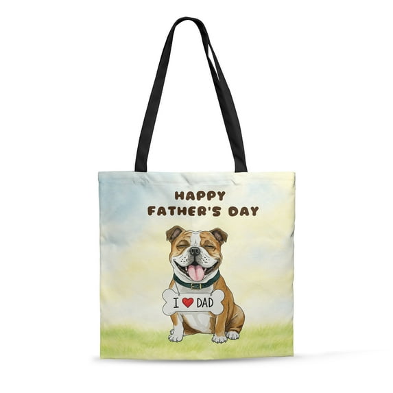 Cute Bulldog Loves Dad Happy Father's Day All Over Print 3D Canvas Tote Bag Dog Lover Gifts Idea Reusable Handbag - 12008